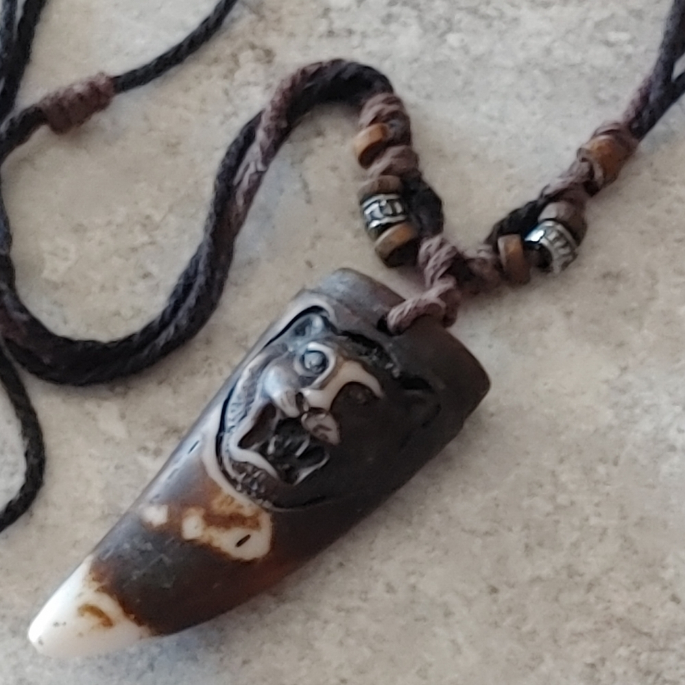 Brown and White Tribal Pendant Necklace